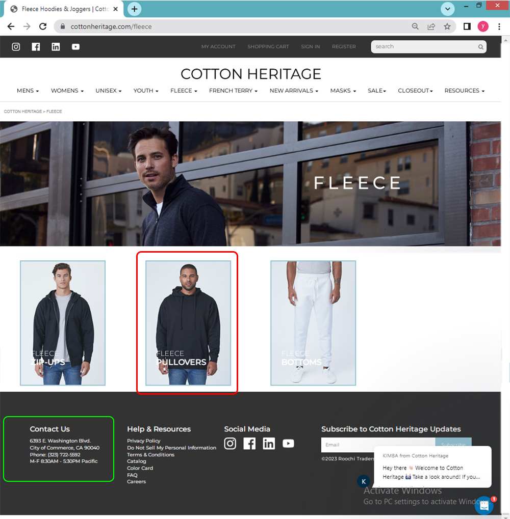 hoodie menu in cotton heritage web site