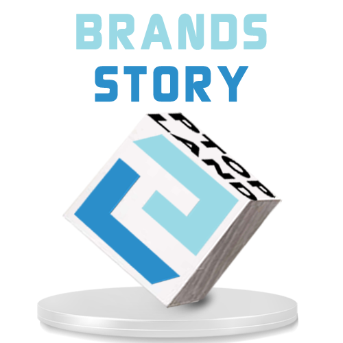 3d cube writing "brand story" text on it
