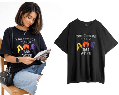 تنخور تیشرت مشکی با چاپ موی زن