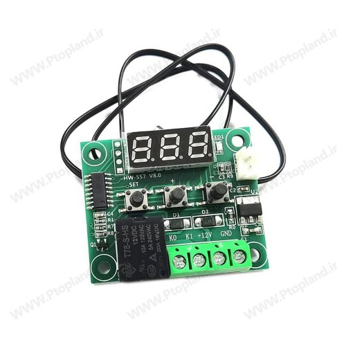 کنترلر دما دیجیتال 12 ولت با سنسور NTC ضدآب | ترموستات رله‌ای 20 آمپر