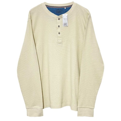 تیشرت پارچه بیسکویتی آستین بلند کرمی یقه دکمه دار Blend