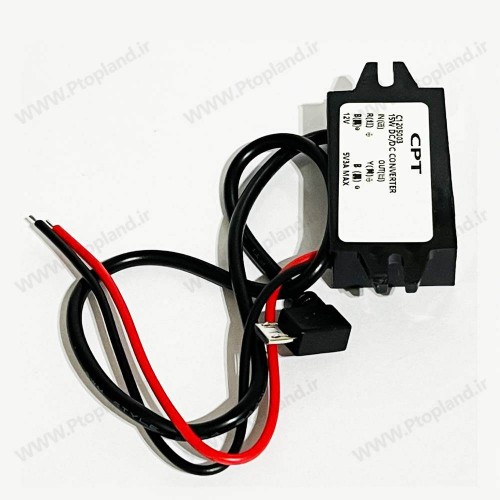 کانورتر DC با ورودی 12 ولت و خروجی 5 ولت 3 آمپر, درز گیری شده با رزین و دارای خروجی USB