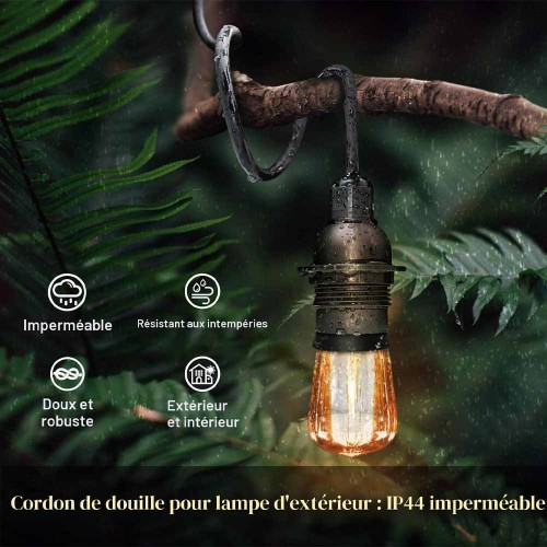 سرپیچ لامپ E27 ضدآب با سیم لاستیکی مشکی 1.8 متری - وارداتی