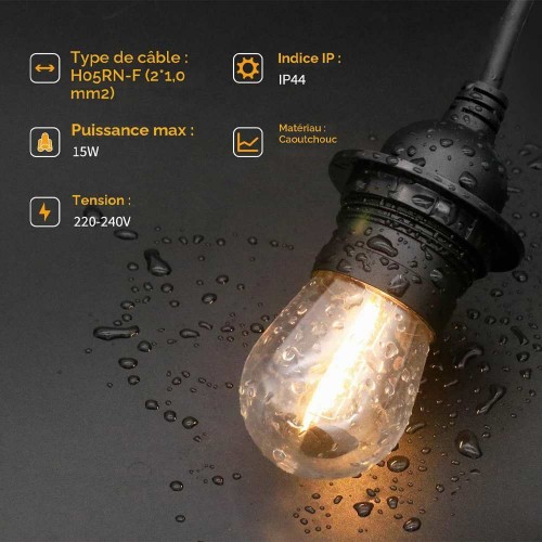 سرپیچ لامپ E27 ضدآب با سیم لاستیکی مشکی 1.8 متری - وارداتی