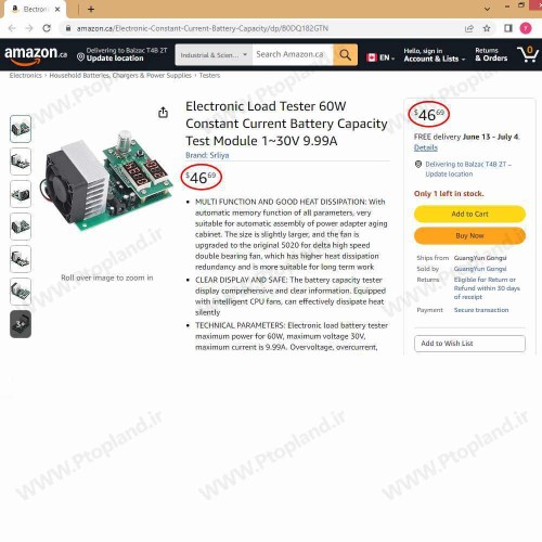 ماژول تست ظرفیت باتری جریان ثابت 60 وات، تستر بار الکترونیکی، 1~30V 9.99A