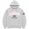 هودی وارداتی تو کرک لطیف طوسی ملانژ طرح جلو گلدوزی شده صورتی و پچ خورده LONDON