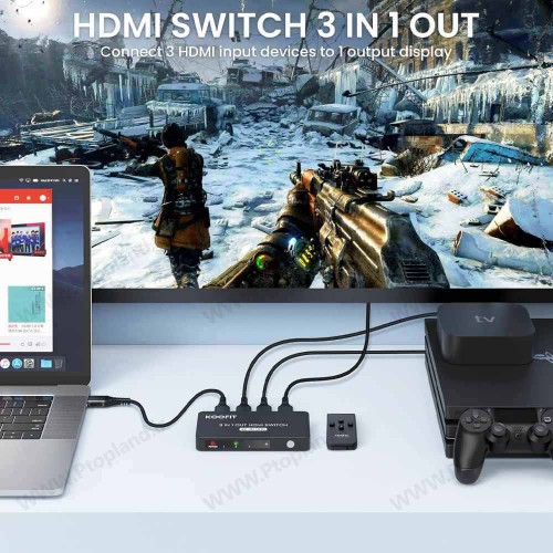 سوئیچ تبدیل 3 به 1 (HDMI:4K,3D,UHD) همراه با ریموت کنترل برند KOOFIT مدل QHQ-001