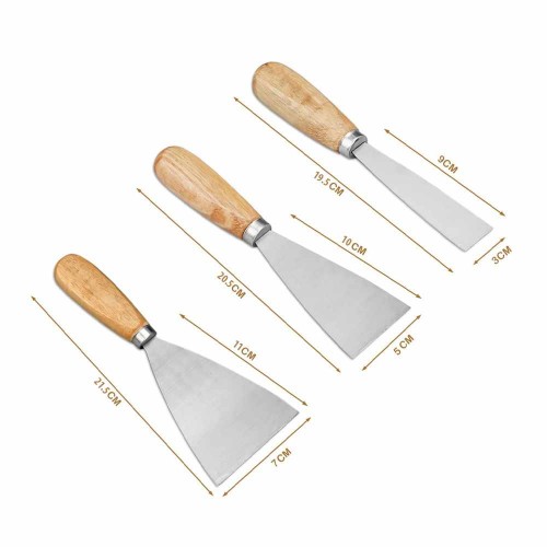 ست 3 عددی کاردک PARKSIDE با دسته چوبی برای بتونه‌کاری، نصب کاغذ دیواری و کارهای DIY