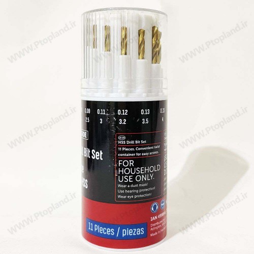 ست مته آهن 11 عددی پارکساید آلمان | مته HSS با اورگانایزر استوانه‌ای برای دریل‌کاری دقیق