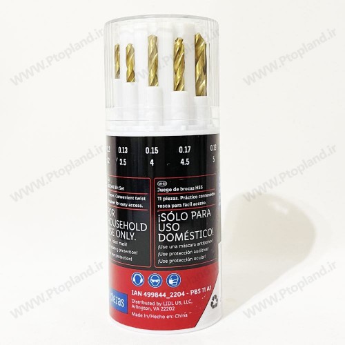 ست مته آهن 11 عددی پارکساید آلمان | مته HSS با اورگانایزر استوانه‌ای برای دریل‌کاری دقیق