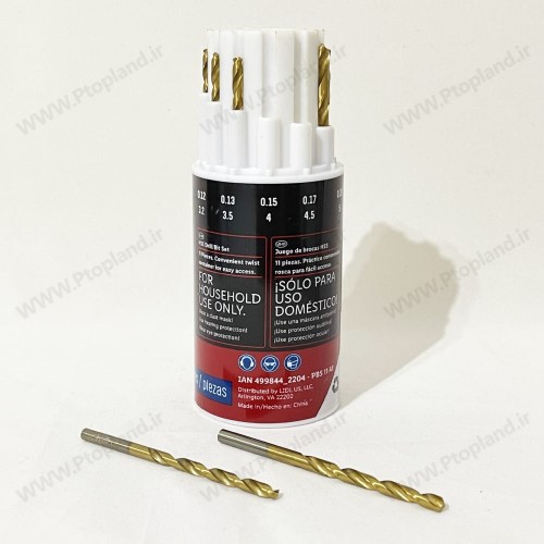 ست مته آهن 11 عددی پارکساید آلمان | مته HSS با اورگانایزر استوانه‌ای برای دریل‌کاری دقیق