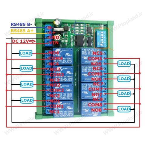 ماژول I/O با 8 کانال رله، بستر شبکه RS485 و پروتکل MODBUS RTU