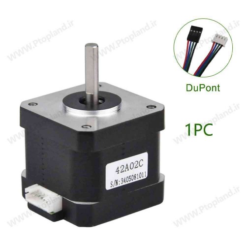 موتور پله ای مدل 42A02C با گشتاور 0.42Nm, پله کامل 1.8 درجه, 4 سیمه و قطر شفت 4.5mm, مناسب پرینتر سه بعدی و... از برند Rtelligent