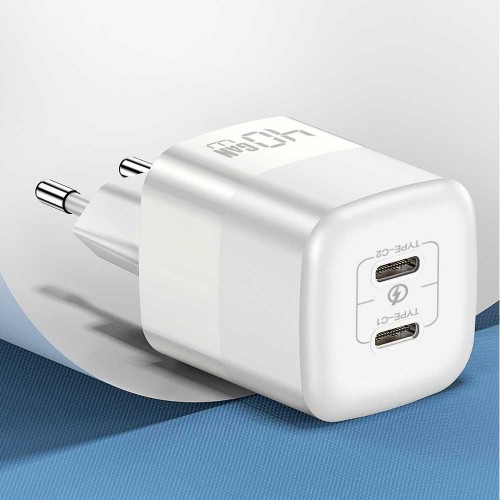 شارژر دیواری GaN مدل RY-C40A، توان 40 وات، دو خروجی USB-C