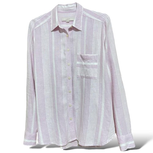 شومیز لینن یاسی راه‌راه زنانه وارداتی برند LOFT | قواره معمولی، تابستانه