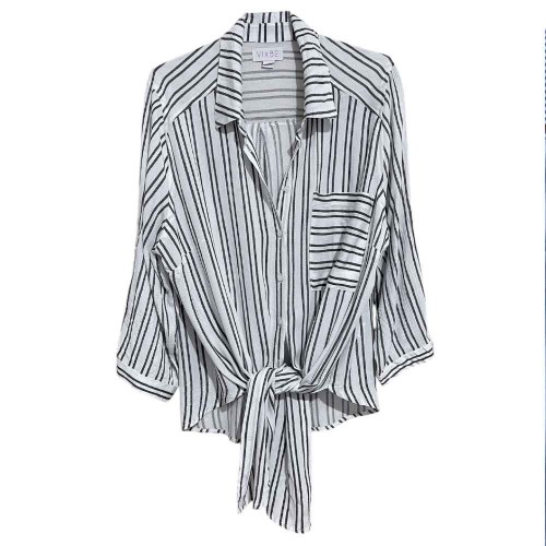 شومیز نخ پنبه مشکی سفید استایل گره‌ای زنانه وارداتی برند Vixbe | آستین سه‌ربع، آزاد