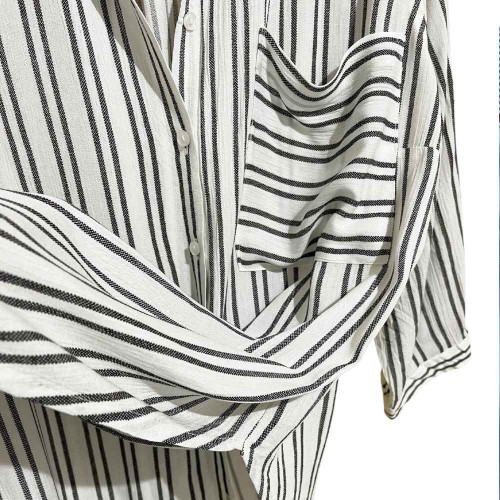 شومیز نخ پنبه مشکی سفید استایل گره‌ای زنانه وارداتی برند Vixbe | آستین سه‌ربع، آزاد