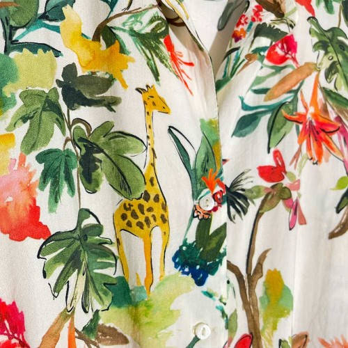 شومیز آستین کوتاه باکس استایل طرحدار نخی ریزشی وارداتی دخترانه|زنانه