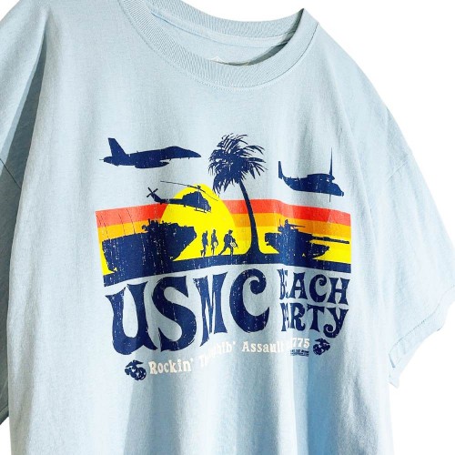 تیشرت آبی روشن USMC Beach Party یونیسکس نخی وارداتی