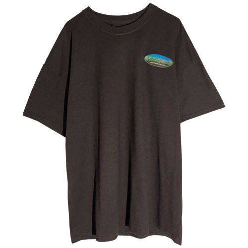 تیشرت یقه گرد استوک چاپدار قهوه ای بدون دوخت بغل