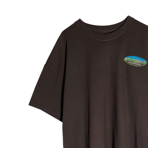 تیشرت یقه گرد استوک چاپدار قهوه ای بدون دوخت بغل