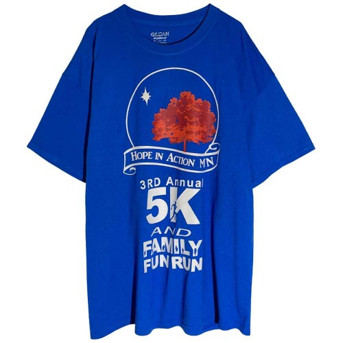 تیشرت یقه گرد استوک آبی طرح‌دار نخی