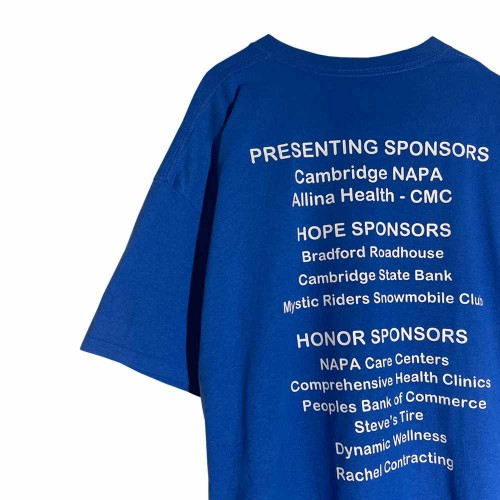 تیشرت یقه گرد استوک آبی طرح‌دار نخی