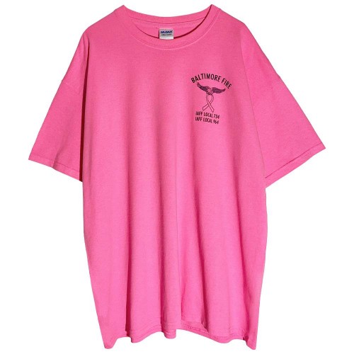 تیشرت صورتی شبرنگی استوک نخ پنبه طرح‌دار