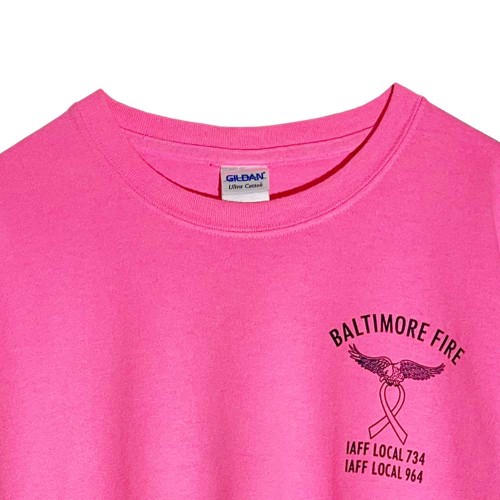 تیشرت صورتی شبرنگی استوک نخ پنبه طرح‌دار