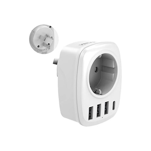 آداپتور برق مسافرتی 5 کاره VINTAR با خروجی USB و USB-C با دوشاخه سه پین