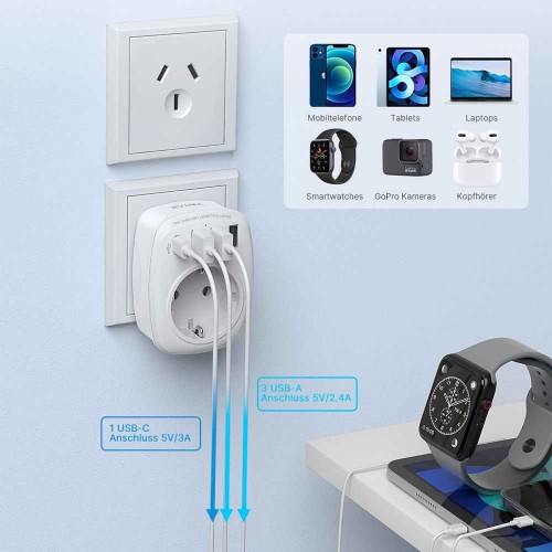 آداپتور برق مسافرتی 5 کاره VINTAR با خروجی USB و USB-C با دوشاخه سه پین