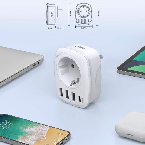 آداپتور برق مسافرتی 5 کاره VINTAR با خروجی USB و USB-C با دوشاخه سه پین