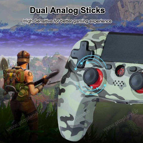 دسته بازی بی‌سیم سازگار با کنسول PS4/Pro/Slim گیم‌پد با ویبره, ژیروسکوپ ۶ محوره, عملکرد صوتی, تاچ‌پد, طرح استتار ارتشی