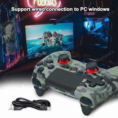 دسته بازی بی‌سیم سازگار با کنسول PS4/Pro/Slim گیم‌پد با ویبره, ژیروسکوپ ۶ محوره, عملکرد صوتی, تاچ‌پد, طرح استتار ارتشی