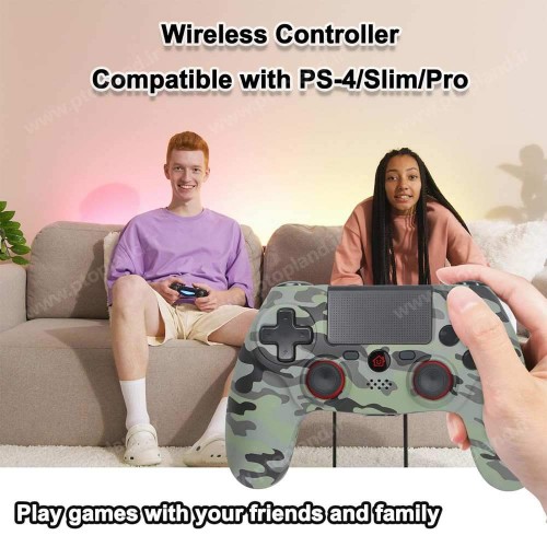 دسته بازی بی‌سیم سازگار با کنسول PS4/Pro/Slim گیم‌پد با ویبره, ژیروسکوپ ۶ محوره, عملکرد صوتی, تاچ‌پد, طرح استتار ارتشی