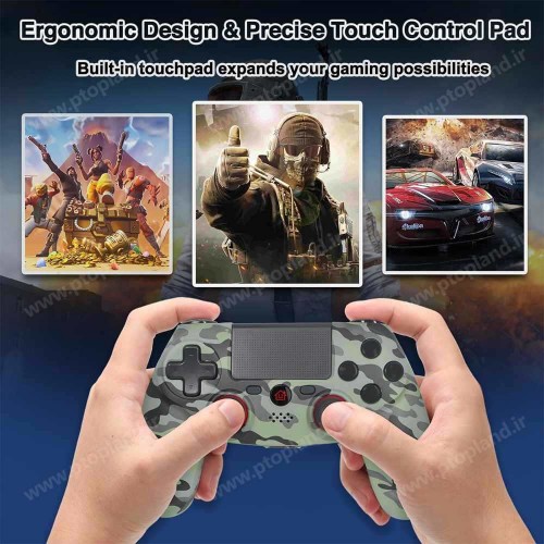 دسته بازی بی‌سیم سازگار با کنسول PS4/Pro/Slim گیم‌پد با ویبره, ژیروسکوپ ۶ محوره, عملکرد صوتی, تاچ‌پد, طرح استتار ارتشی