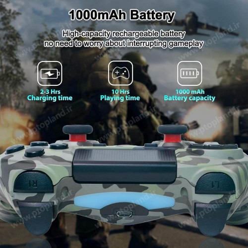 دسته بازی بی‌سیم سازگار با کنسول PS4/Pro/Slim گیم‌پد با ویبره, ژیروسکوپ ۶ محوره, عملکرد صوتی, تاچ‌پد, طرح استتار ارتشی