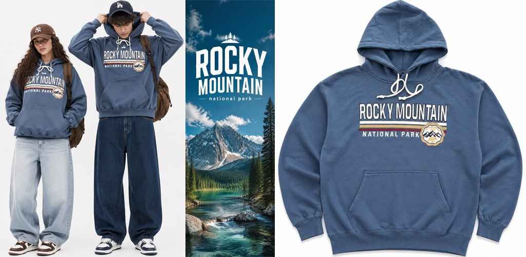 پوستر هودی آبی نفتی Rocky Mountain